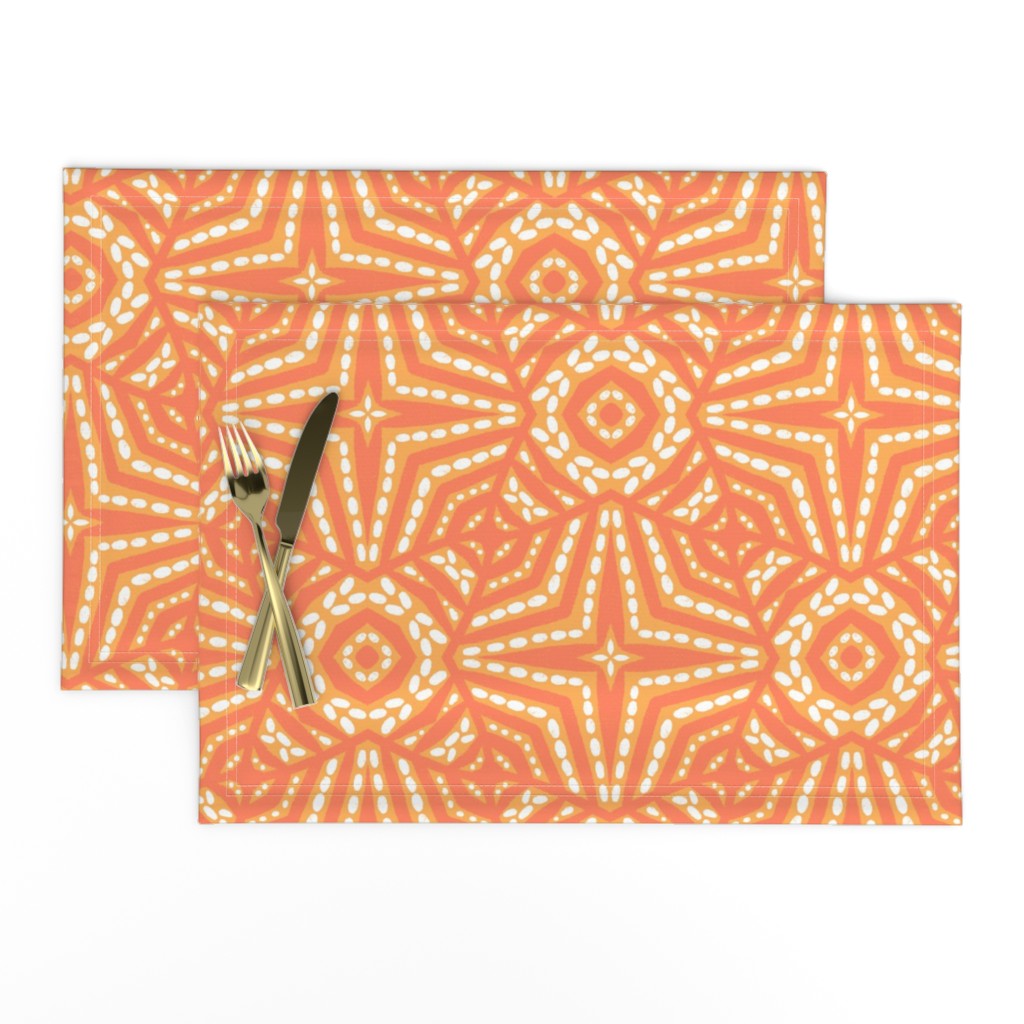 Radiant Sunburst Mandala in Earthy Orange and Off White — placemat
