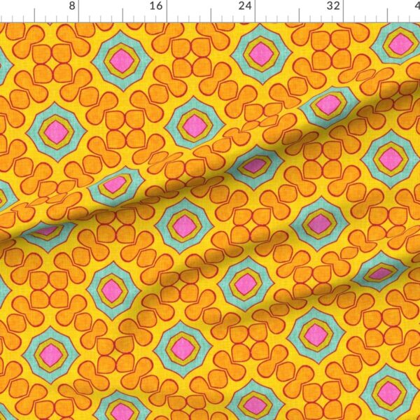 Retro geometric floral trefoil tile in orange teal pink & yellow home decor