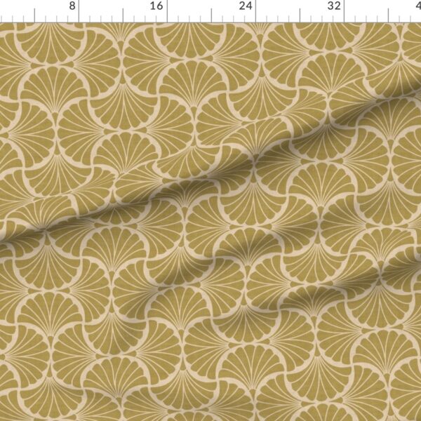 Art Deco Golden Scallop Shell Fan Repeat on Beige Linen Texture