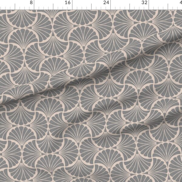 Art Deco Scallop Taupe Gray Linen Seashell Pattern Coastal Vintage Style