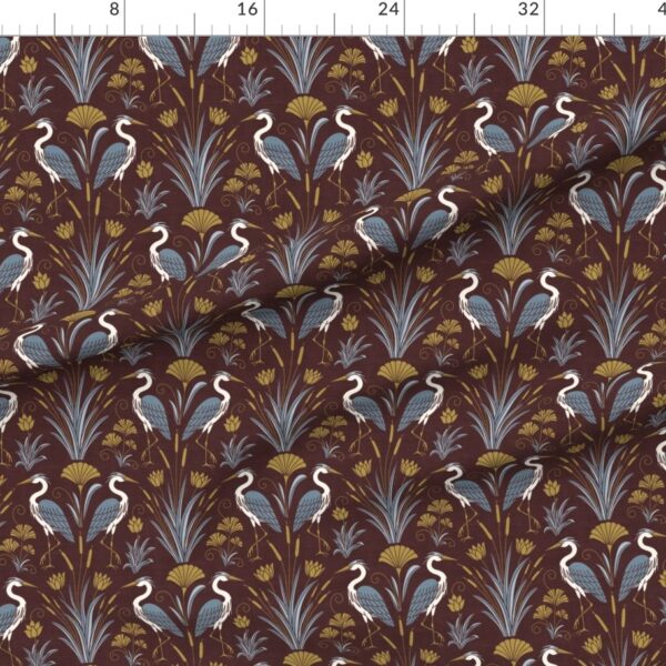 Art Deco Herons with Ginkgo Scallop and Fanburst in Burgundy Gold Textured