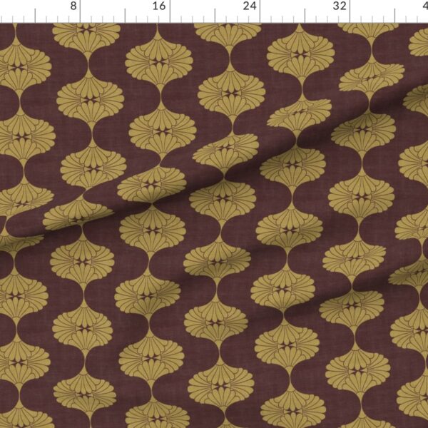 Art Deco Golden Ginkgo Scallop Shell Motifs in Burgundy and Antique Gold Art Deco Golden Ginkgo Scallop Shell Motifs in Burgundy and Antique Gold