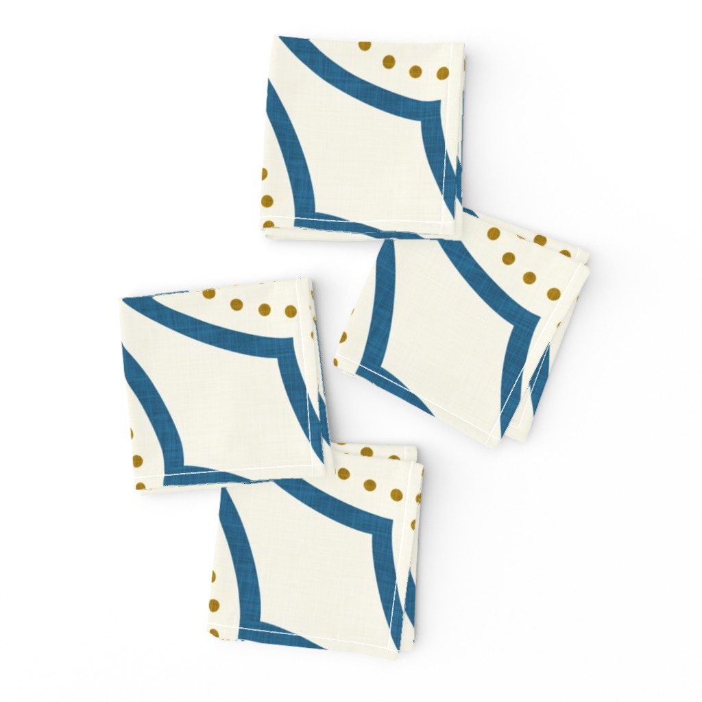Moroccan-Inspired Quatrefoil Dotted Tiles in Deep Blue Mustard Off-White — napkin