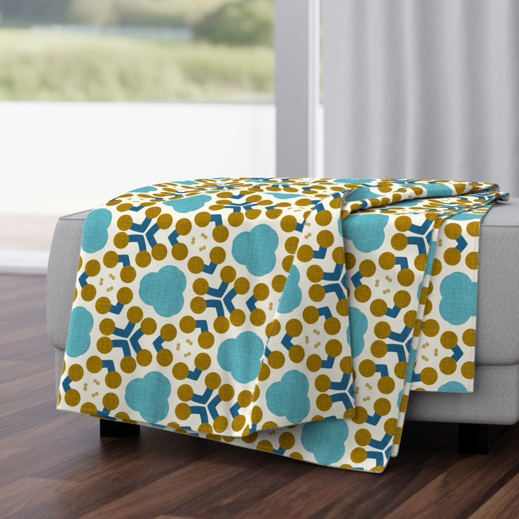 Abstract Moroccan-Inspired Floral Tile in Deep Blue Mustard Teal Textured — throw-blanket