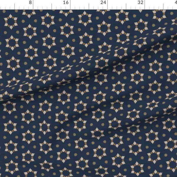 Modern geometric floral medallion in navy blue & linen beige texture