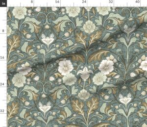 Art Nouveau Vintage Arts and Crafts floral teal green olive cream tan