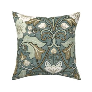 Art Nouveau Vintage Arts and Crafts floral teal green olive cream tan