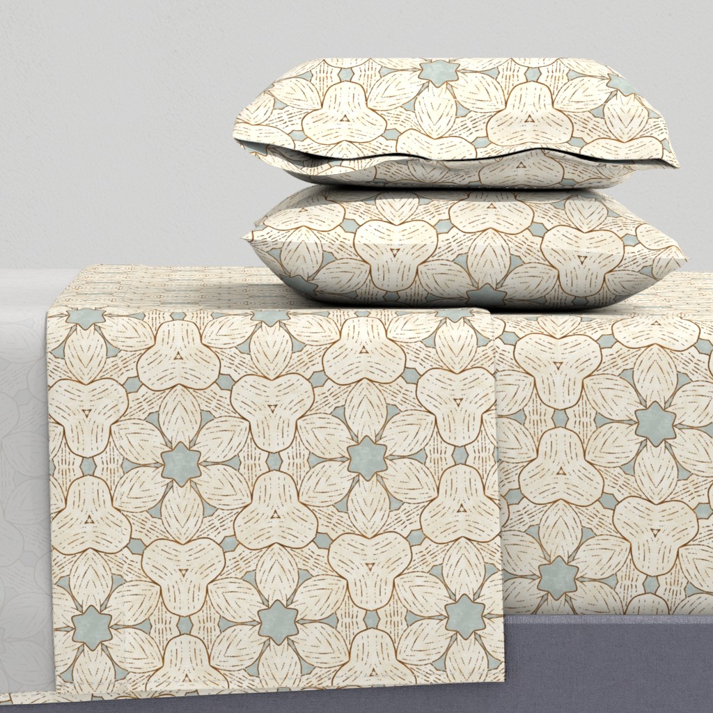 Vintage Boho Retro soft floral symmetry cream dusty blue sage hand drawn — sheet-set