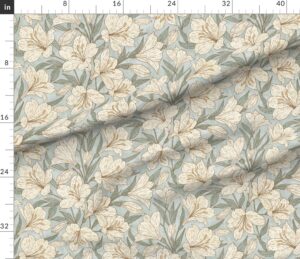 Vintage Boho Alstroemerias Floral in Dusty Blue Sage Green and Soft Cream