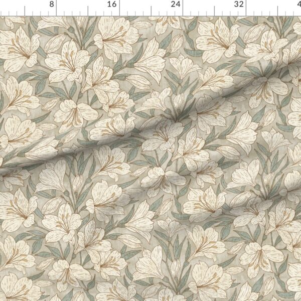 Vintage Boho Alstroemerias Floral in Warm Taupe Sage & Soft Cream Charm