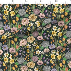 vintage-cottage-country-flowers-hand-drawn-floral-grainy-texture-charcoal