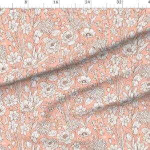 vintage-cottage-country-flowers-hand-drawn-floral-grainy-texture-coral