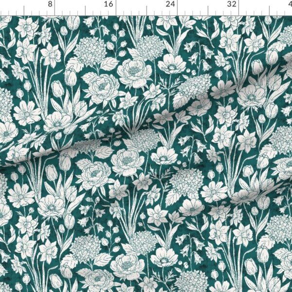 Vintage Cottage Country Flowers Hand Drawn Floral Grainy Texture teal Vintage Cottage Country Flowers Hand Drawn Floral Grainy Texture teal