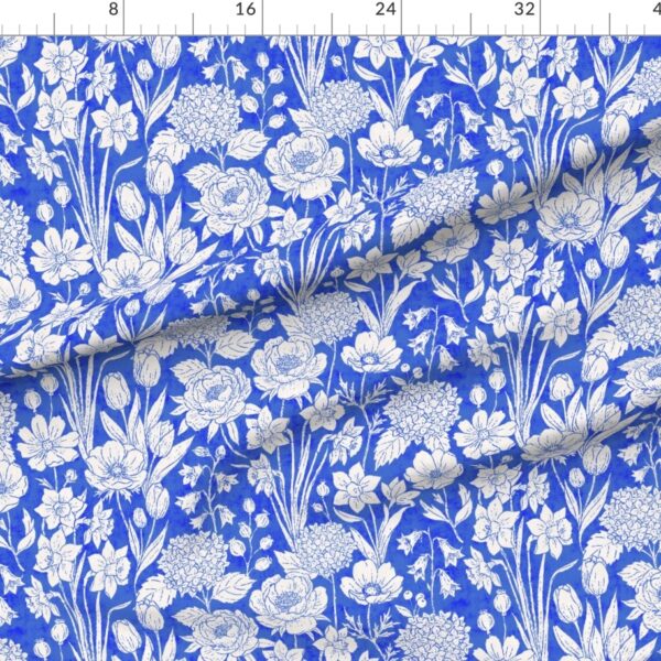 Vintage Cottage Country Flowers Hand Drawn Floral Grainy Texture cobalt Vintage Cottage Country Flowers Hand Drawn Floral Grainy Texture cobalt