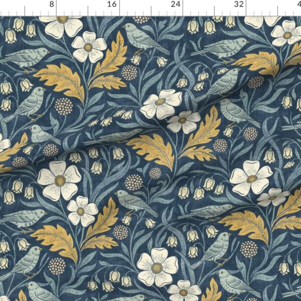 Morris inspired songbirds & florals hand drawn vintage botanical Teal Morris inspired songbirds & florals hand drawn vintage botanical Teal