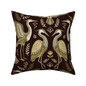 Folk Art Herons Ornamental Bird Damask Linen Texture for Home Decor Plum