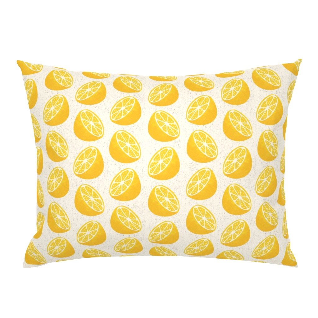 Mediterranean lemon slices vintage block print citrus toss cream yellow — pillow-sham
