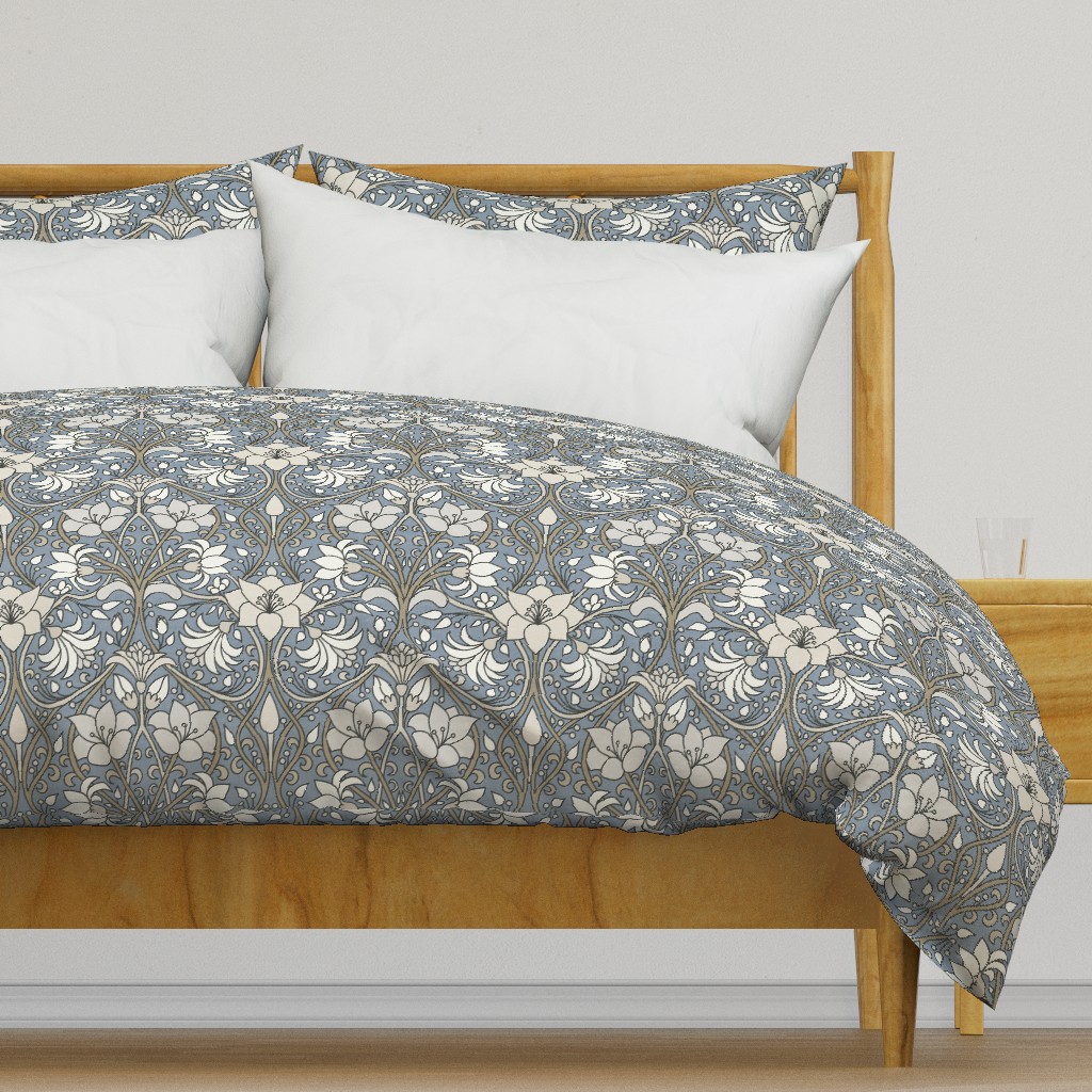 Art Nouveau Vintage Flowers Elegant Ornate Botanical Vines Texture Slate — duvet-cover