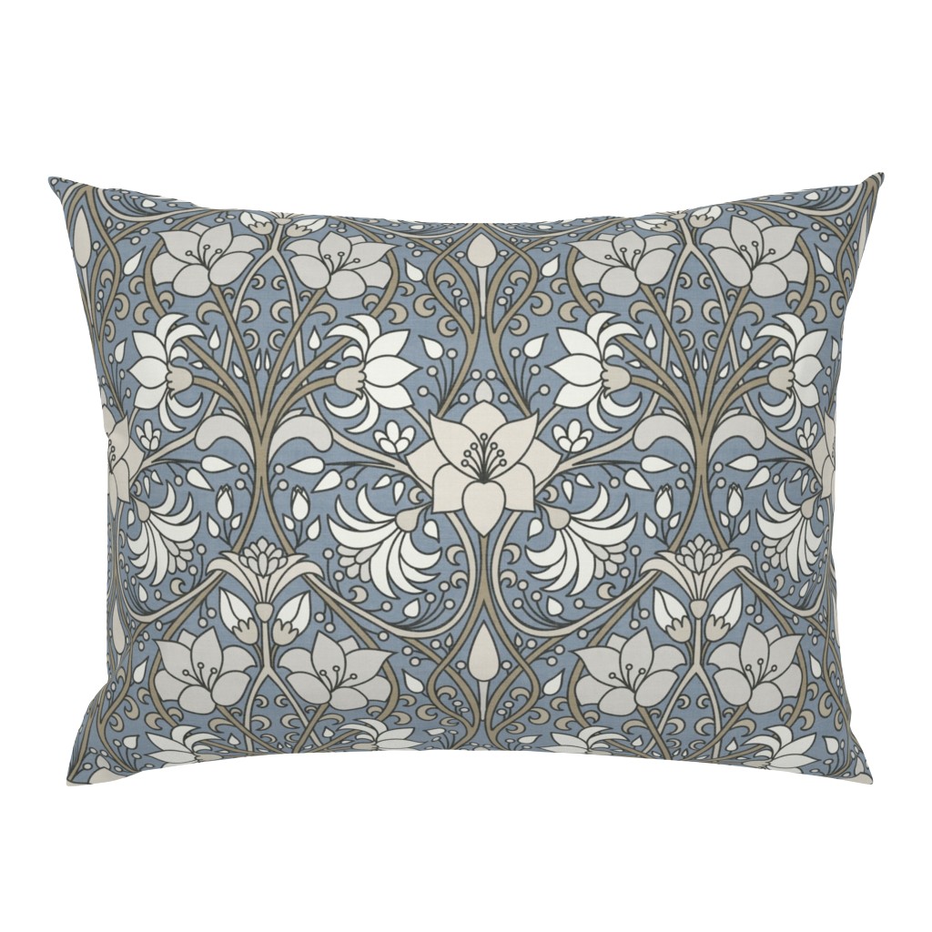 Art Nouveau Vintage Flowers Elegant Ornate Botanical Vines Texture Slate — pillow-sham