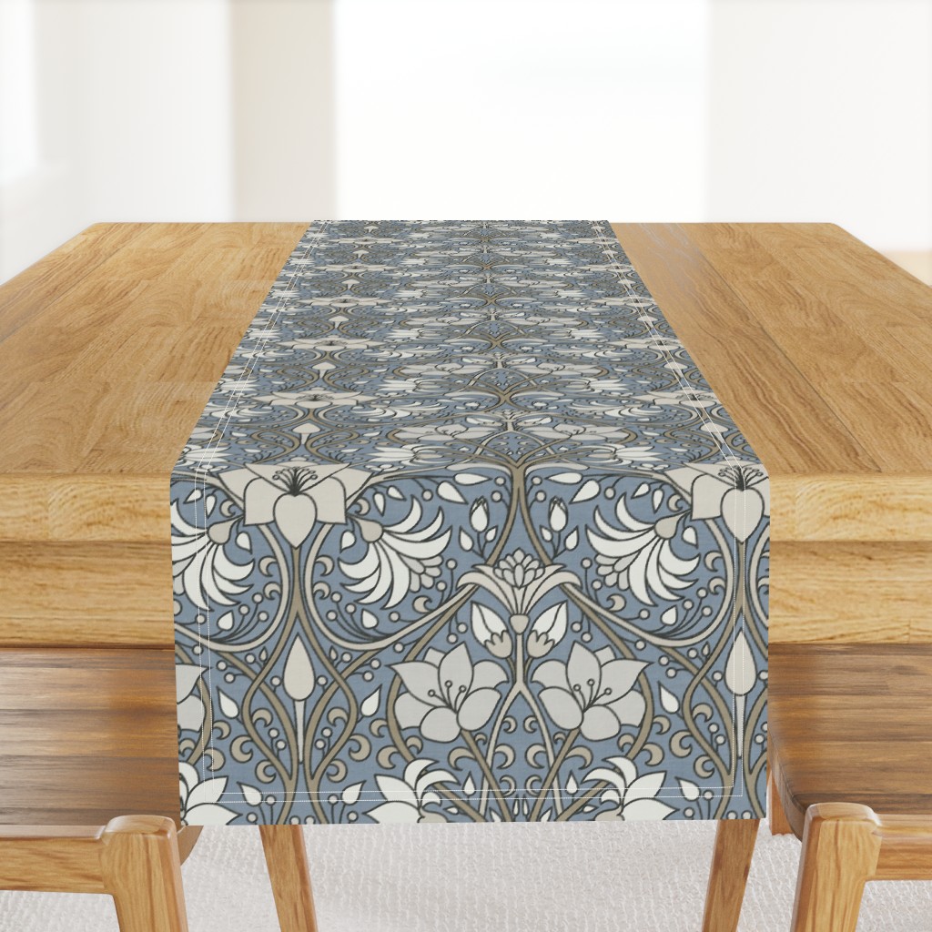 Art Nouveau Vintage Flowers Elegant Ornate Botanical Vines Texture Slate — table-runner