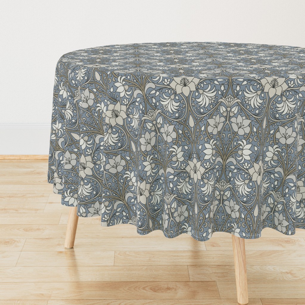 Art Nouveau Vintage Flowers Elegant Ornate Botanical Vines Texture Slate — tablecloth