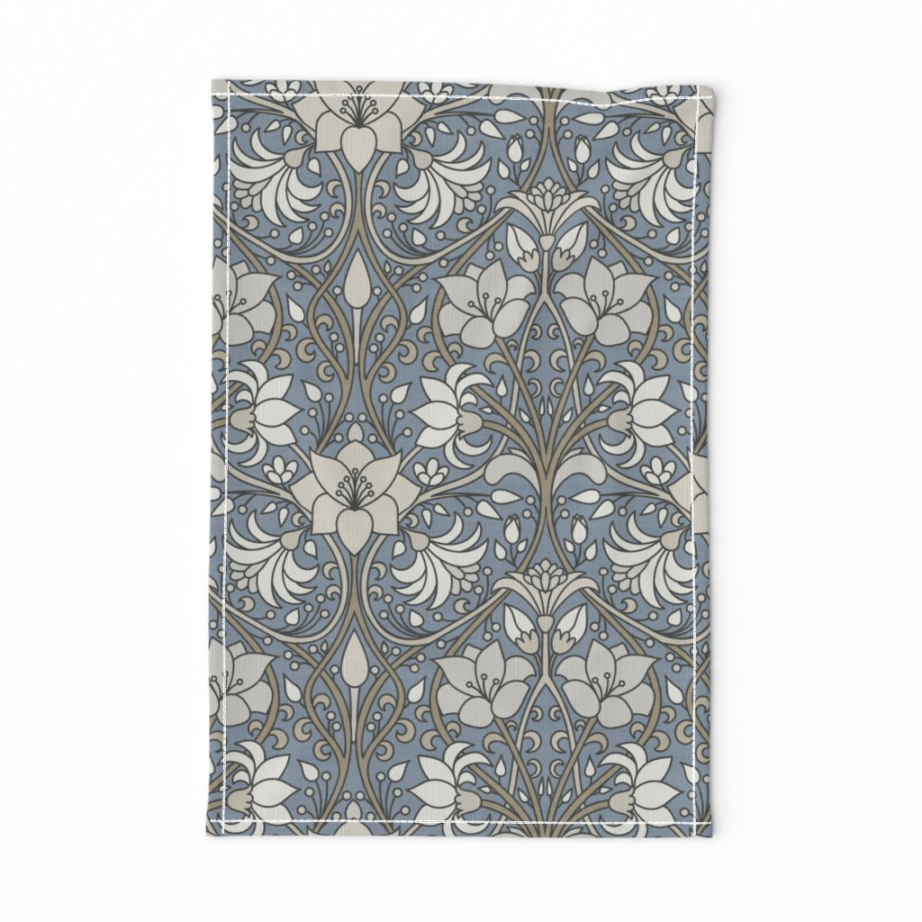 Art Nouveau Vintage Flowers Elegant Ornate Botanical Vines Texture Slate — tea-towel