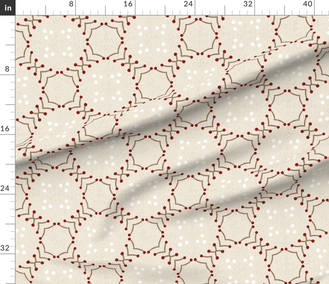 Delicate octagon lattice off white beige taupe rust hand drawn organic dots