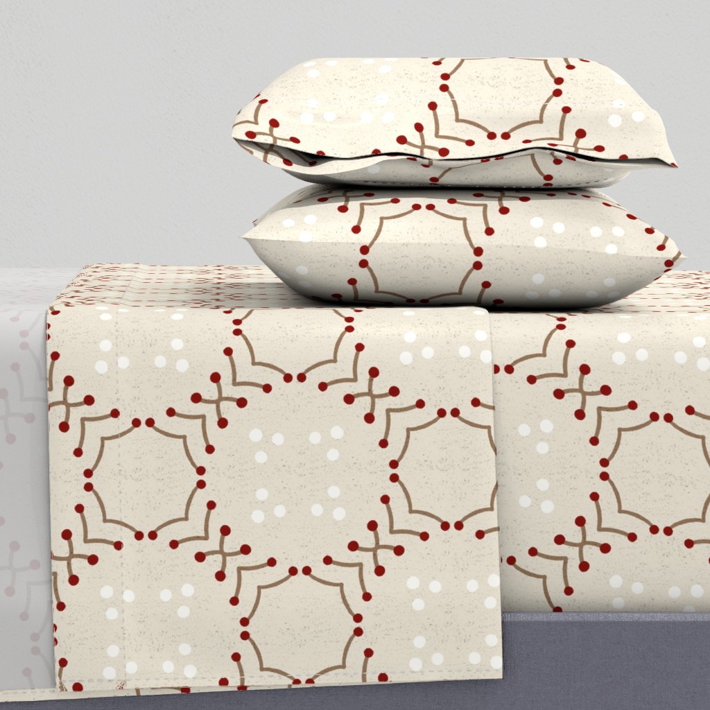 Delicate octagon lattice off white beige taupe rust hand drawn organic dots — sheet-set