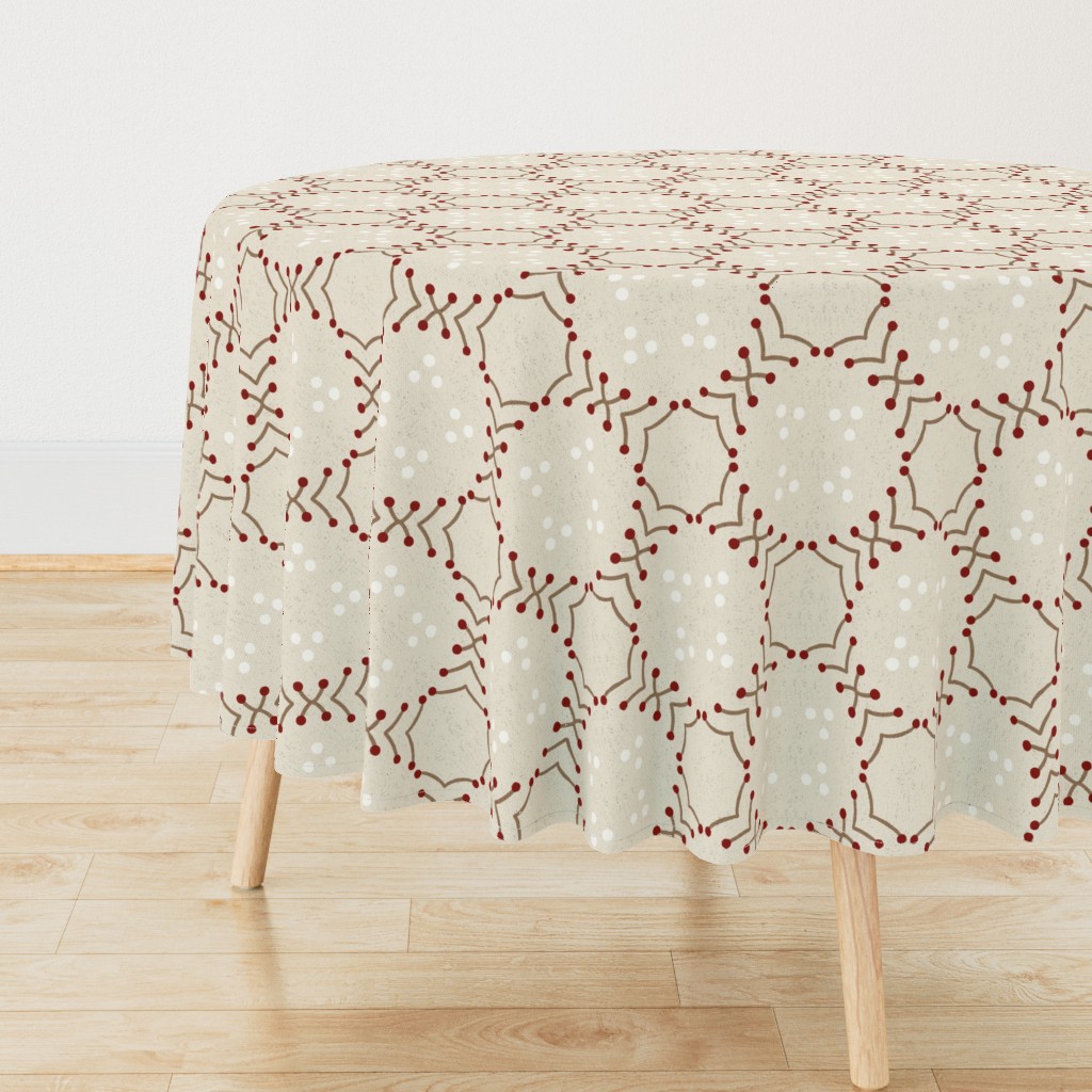 Delicate octagon lattice off white beige taupe rust hand drawn organic dots — tablecloth