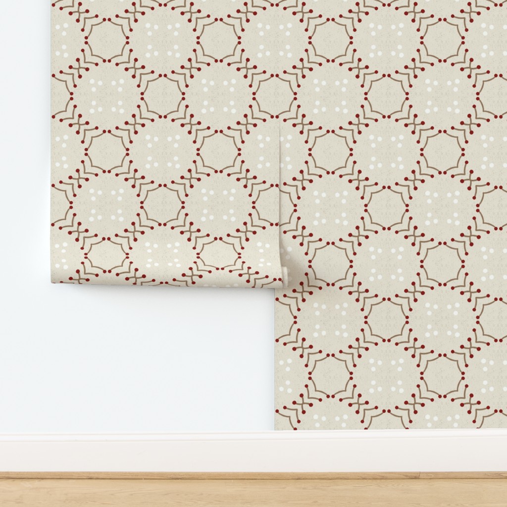 Delicate octagon lattice off white beige taupe rust hand drawn organic dots — wallpaper