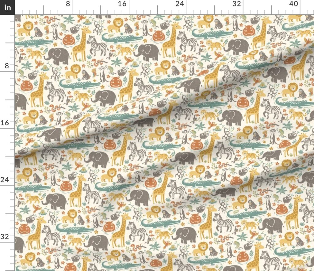 Whimsical Safari Jungle Nursery with Baby Wild Animals Vintage Tropical Zoo