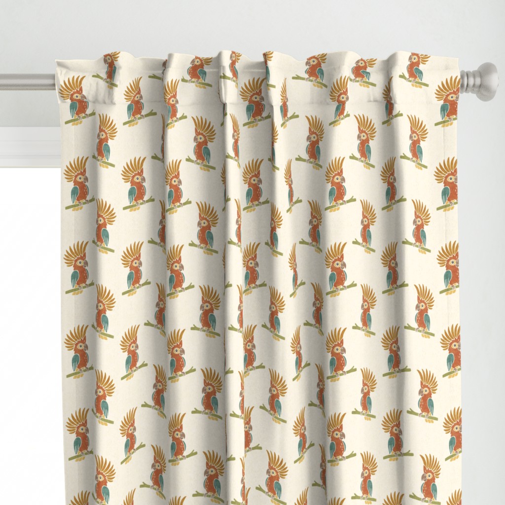 Whimsical Safari Crested Cockatoo Bird Nursery with Branches for Baby Kids — curtains