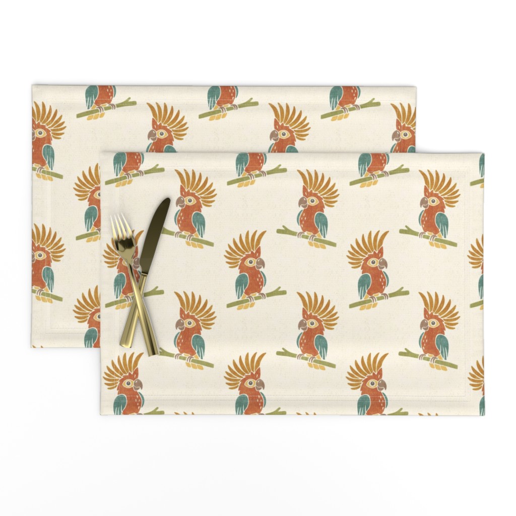 Whimsical Safari Crested Cockatoo Bird Nursery with Branches for Baby Kids — placemat