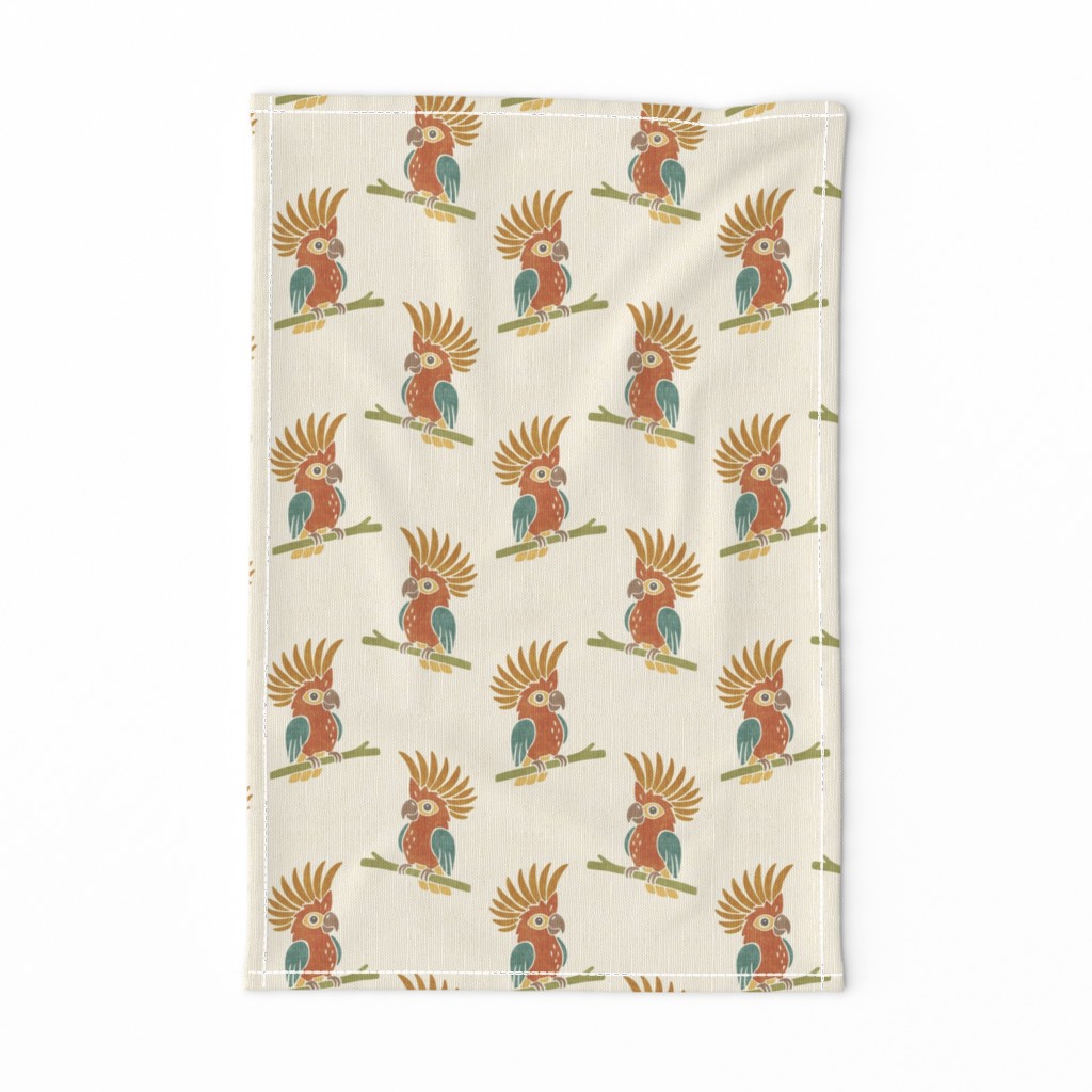 Whimsical Safari Crested Cockatoo Bird Nursery with Branches for Baby Kids — tea-towel