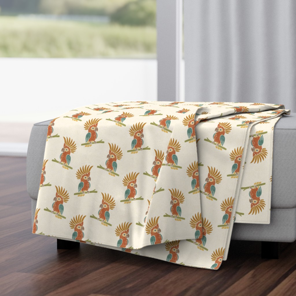 Whimsical Safari Crested Cockatoo Bird Nursery with Branches for Baby Kids — throw-blanket