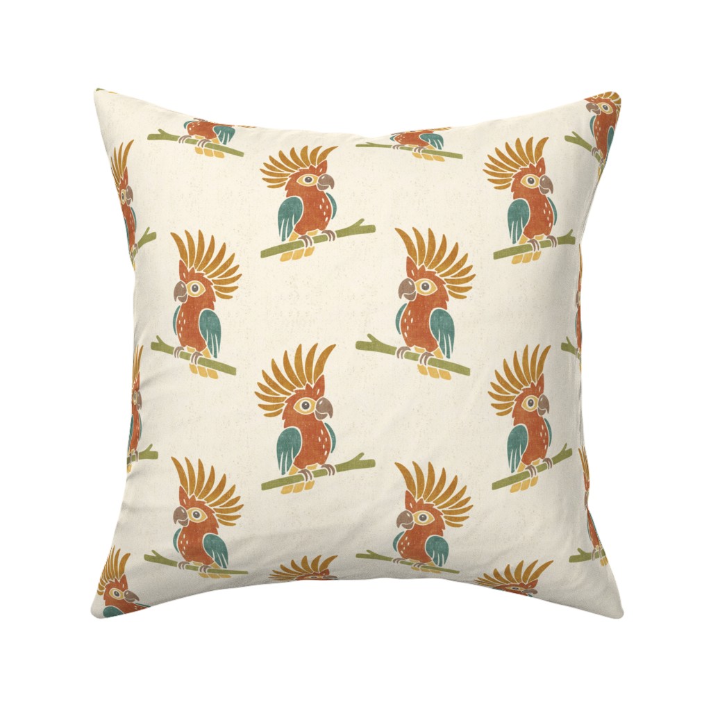 Whimsical Safari Crested Cockatoo Bird Nursery with Branches for Baby Kids — throw-pillow