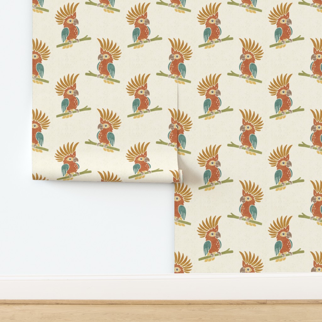 Whimsical Safari Crested Cockatoo Bird Nursery with Branches for Baby Kids — wallpaper