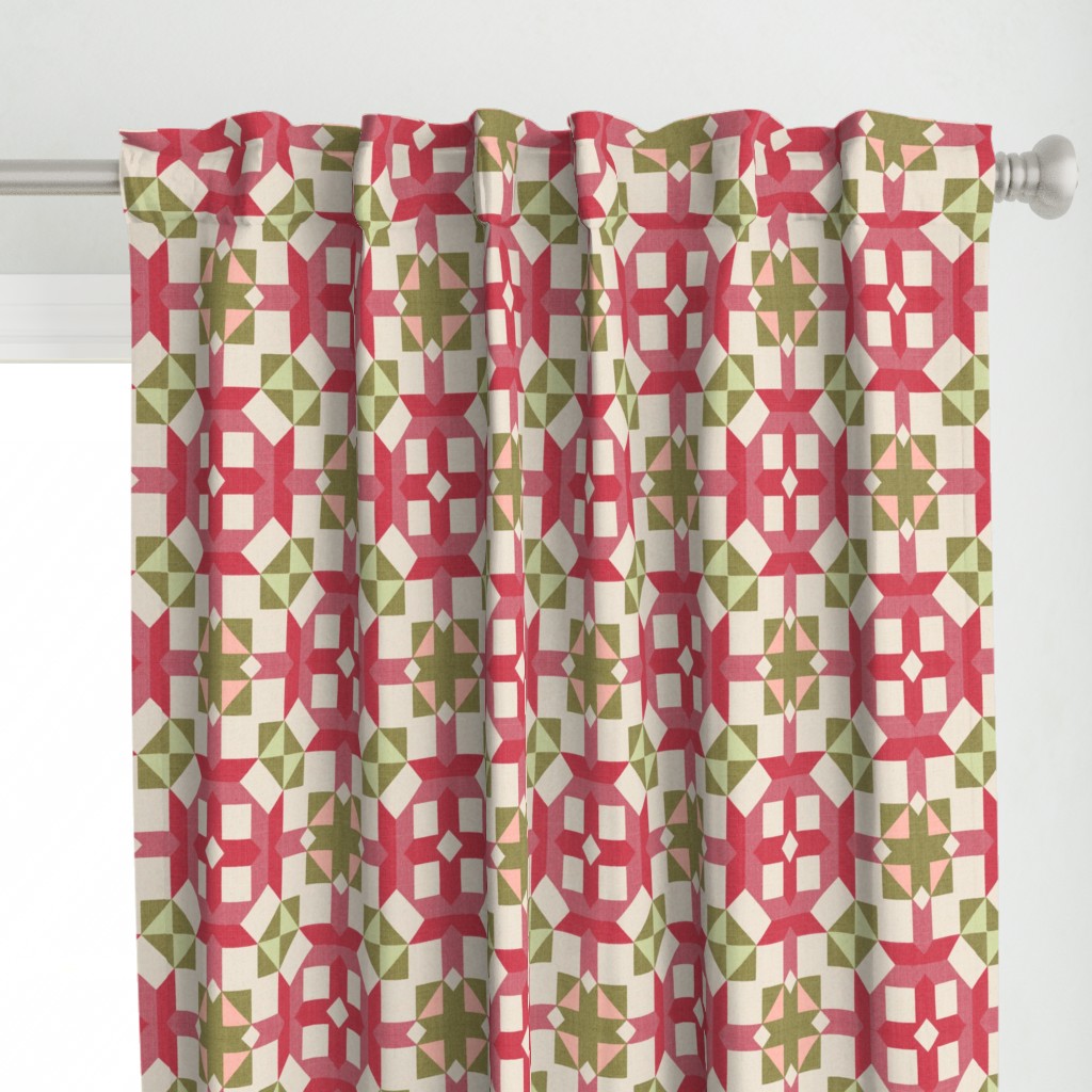 Vintage Retro cheater quilt block nursery geometric woven texture Blush — curtains