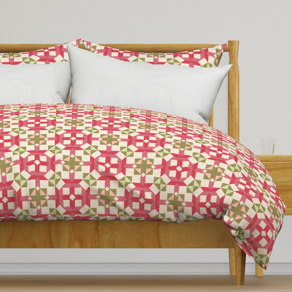 Vintage Retro cheater quilt block nursery geometric woven texture Blush — duvet-cover