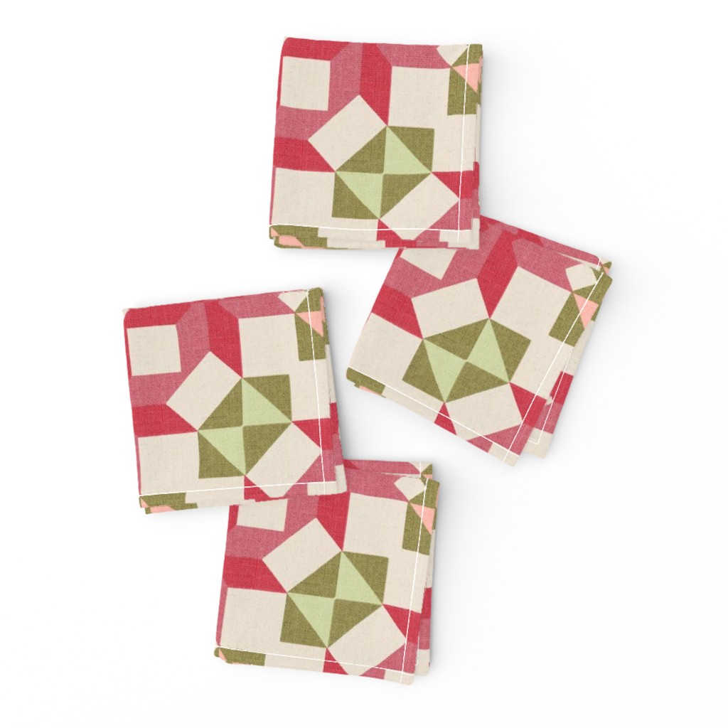 Vintage Retro cheater quilt block nursery geometric woven texture Blush — napkin