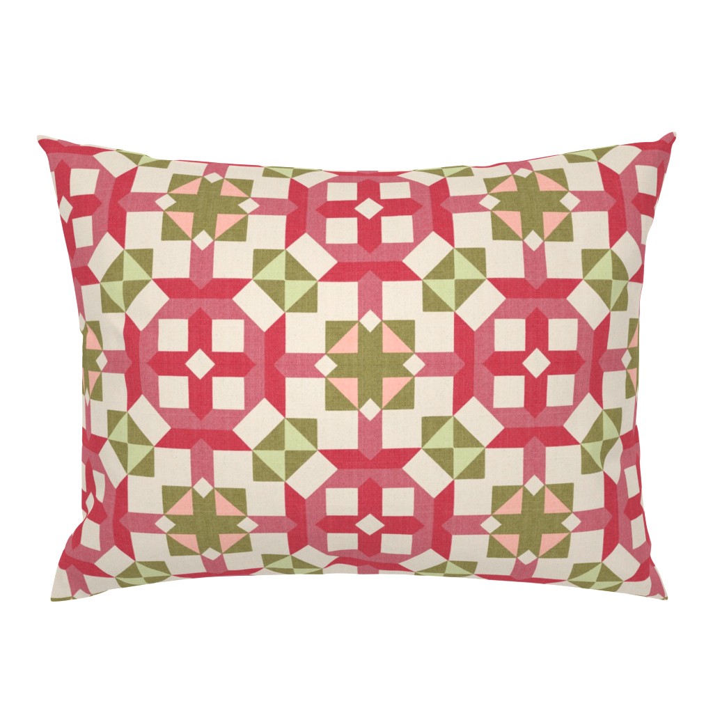 Vintage Retro cheater quilt block nursery geometric woven texture Blush — pillow-sham