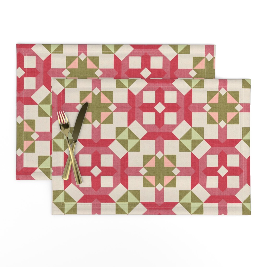 Vintage Retro cheater quilt block nursery geometric woven texture Blush — placemat