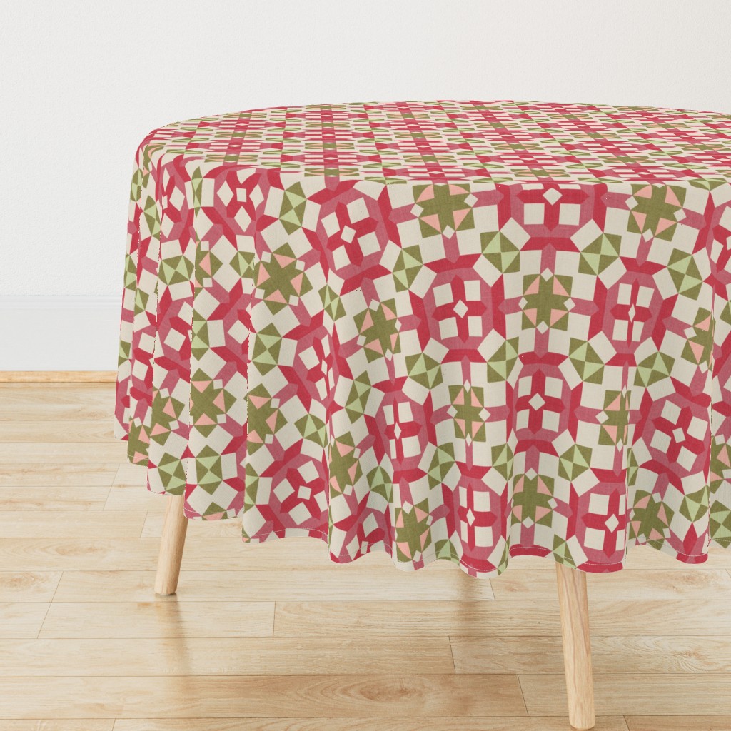 Vintage Retro cheater quilt block nursery geometric woven texture Blush — tablecloth