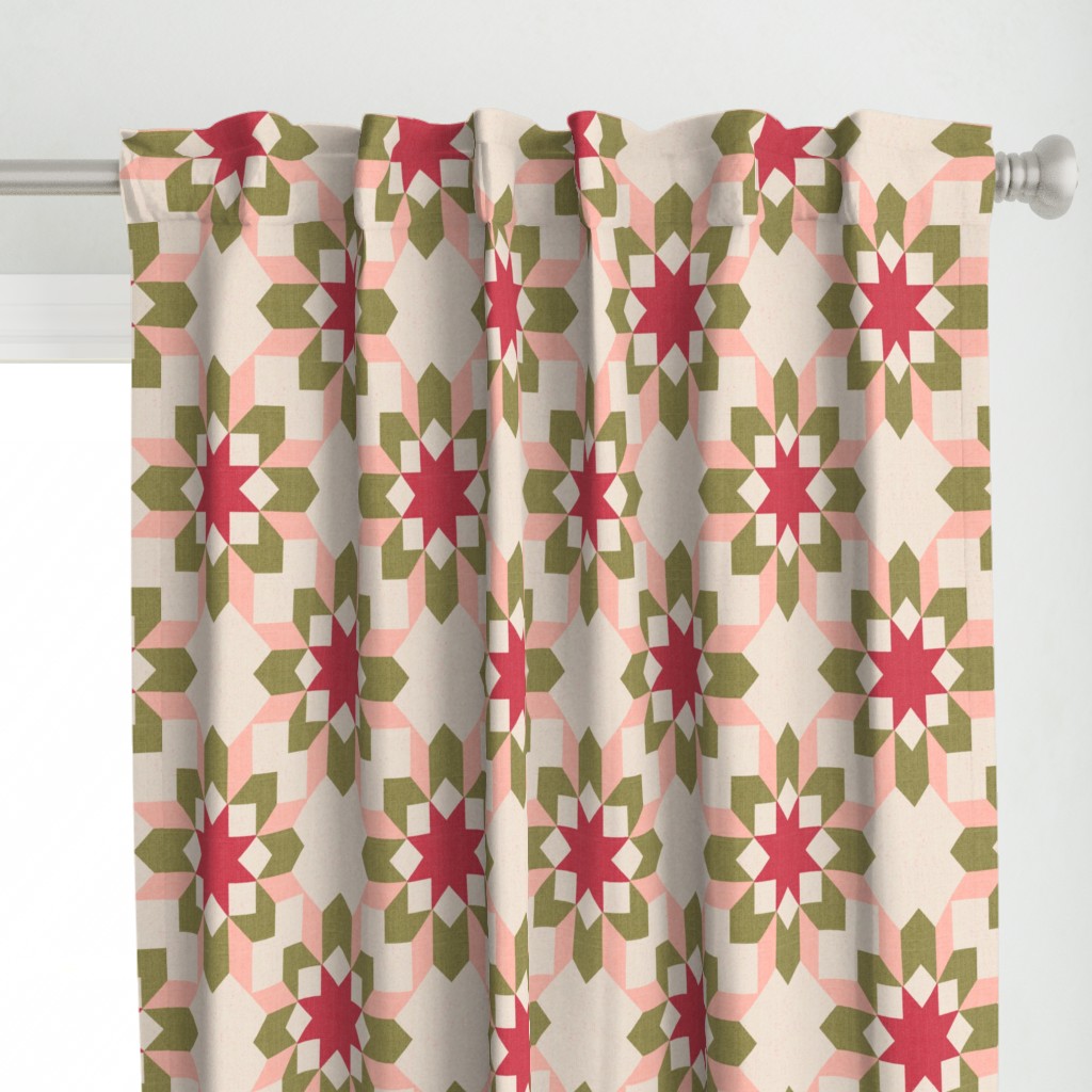 Vintage Retro cheater quilt block nursery geometric woven texture Blush — curtains