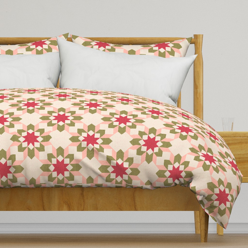 Vintage Retro cheater quilt block nursery geometric woven texture Blush — duvet-cover