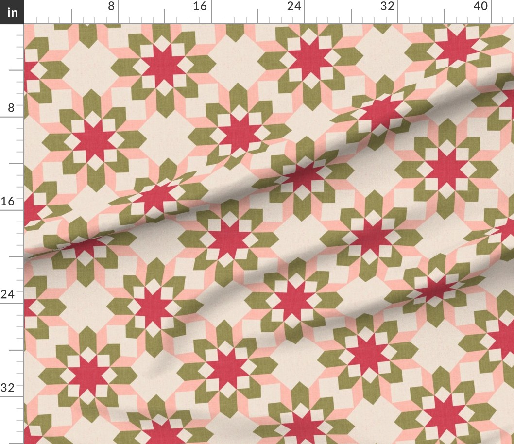 Vintage Retro cheater quilt block nursery geometric woven texture Blush