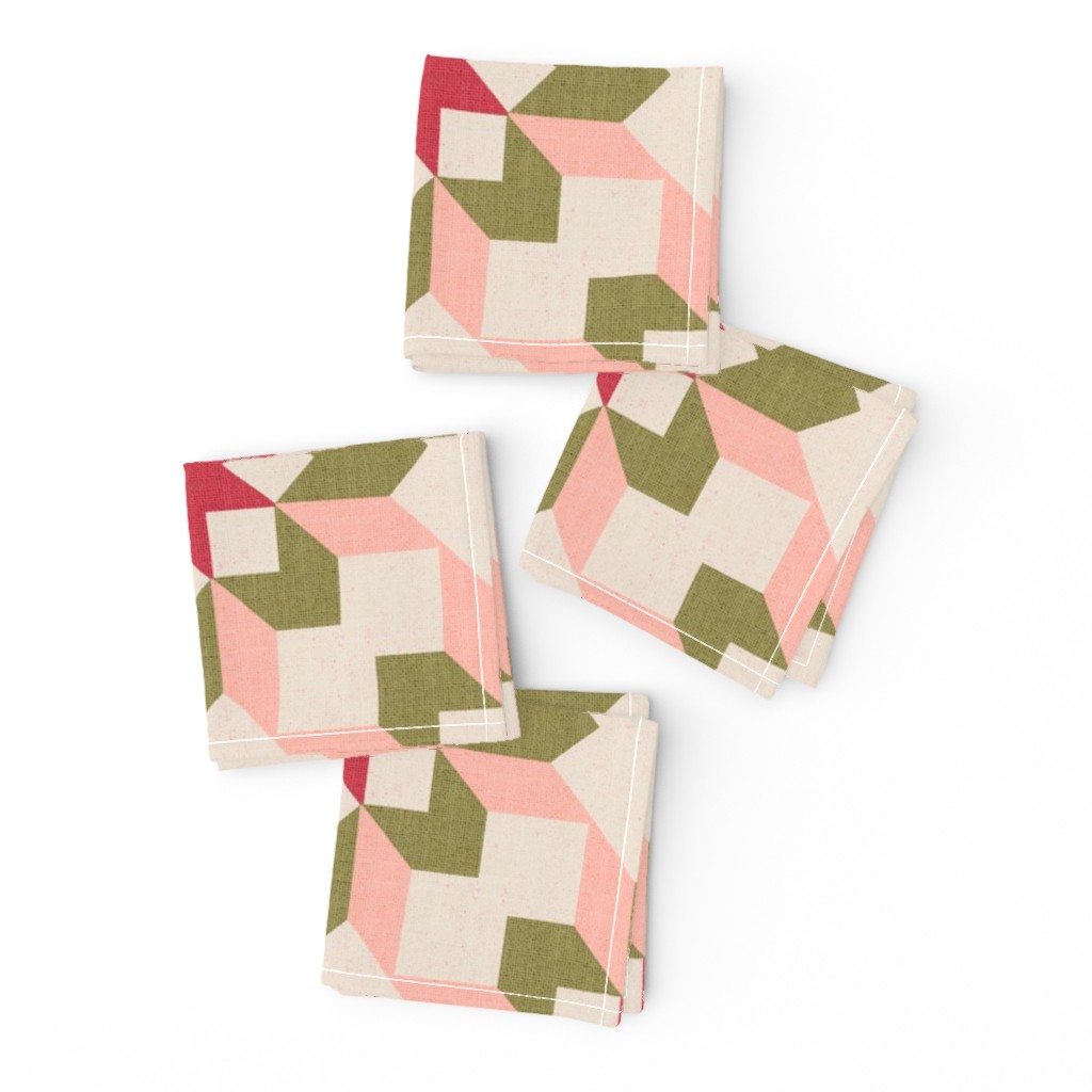 Vintage Retro cheater quilt block nursery geometric woven texture Blush — napkin