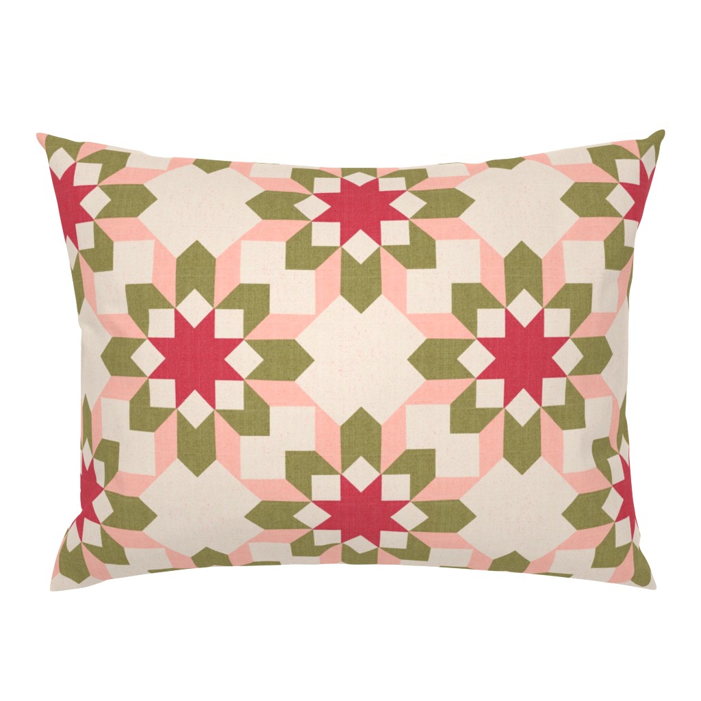 Vintage Retro cheater quilt block nursery geometric woven texture Blush — pillow-sham