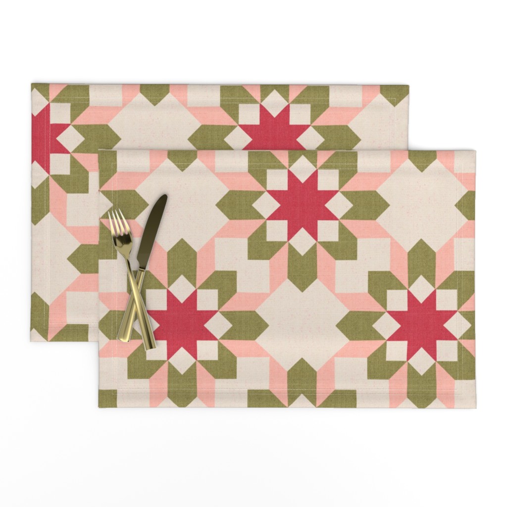 Vintage Retro cheater quilt block nursery geometric woven texture Blush — placemat