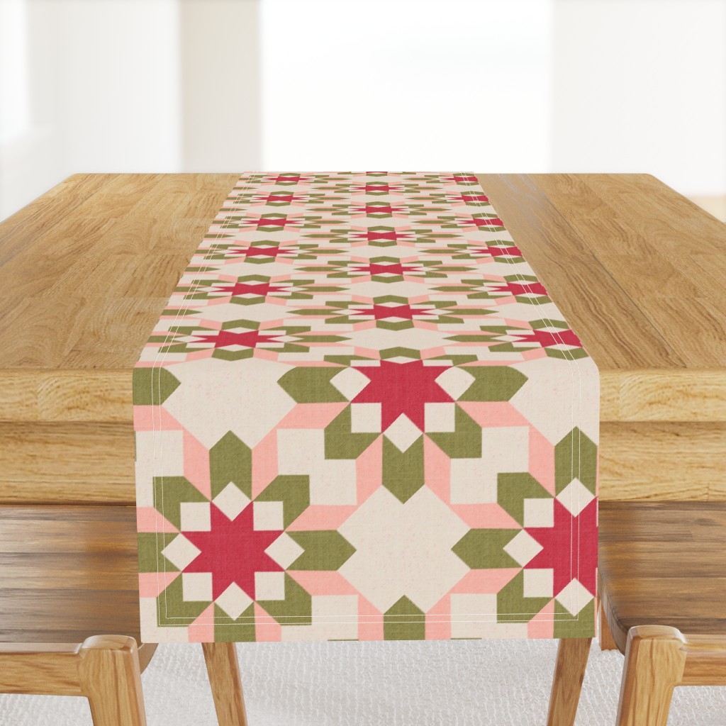 Vintage Retro cheater quilt block nursery geometric woven texture Blush — table-runner